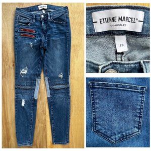 ETIENNE MARCEL EM2006 SKINNY Women’s Zip Pockets Destructed Jeans sz 29